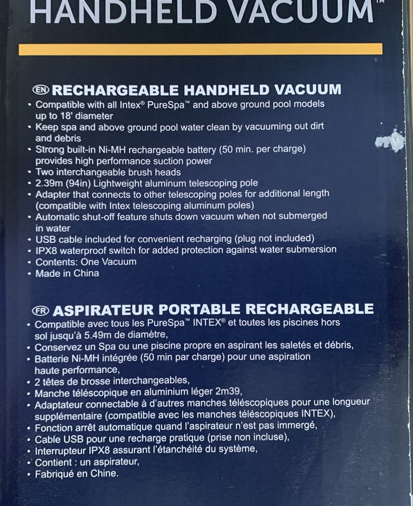 Aspirador recarregável Intex para piscina
