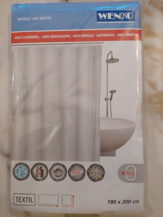 Wenko Zasłona prysznicowa Comfort Flex biała nadająca się do prania,