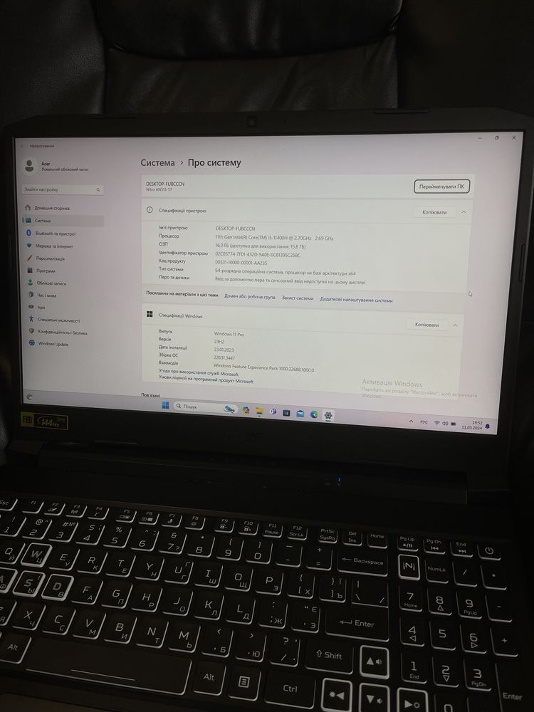 Ігровий ноутбук Acer Nitro 5 i5-11400H 16гб NVIDIA GeForce RTX 3060
