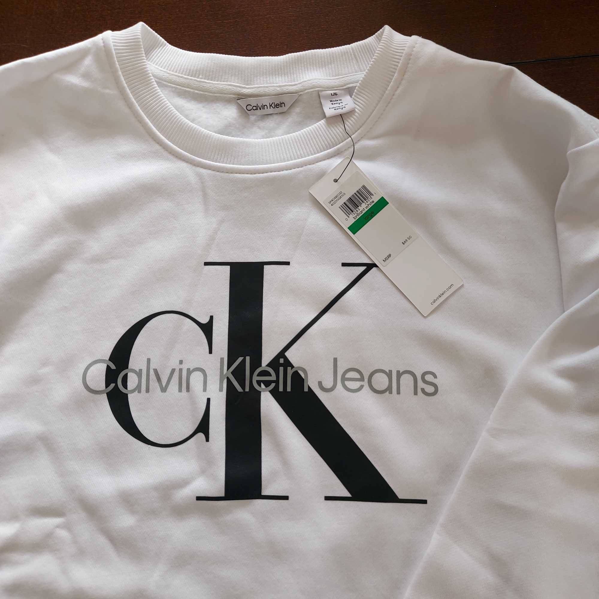 Calvin Klein oryginalna unisex bluza biała monogram L ze sklepu w USA