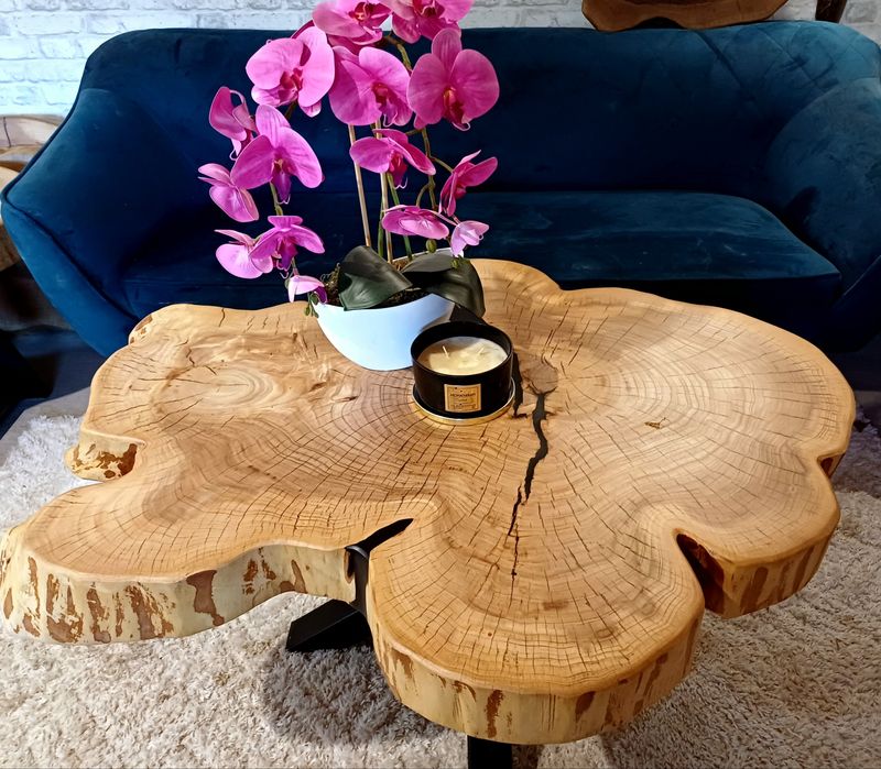 Stolik kawowy 105x83cm PIĘKNY OKAZ LIVE EDGE plaster drewna loft