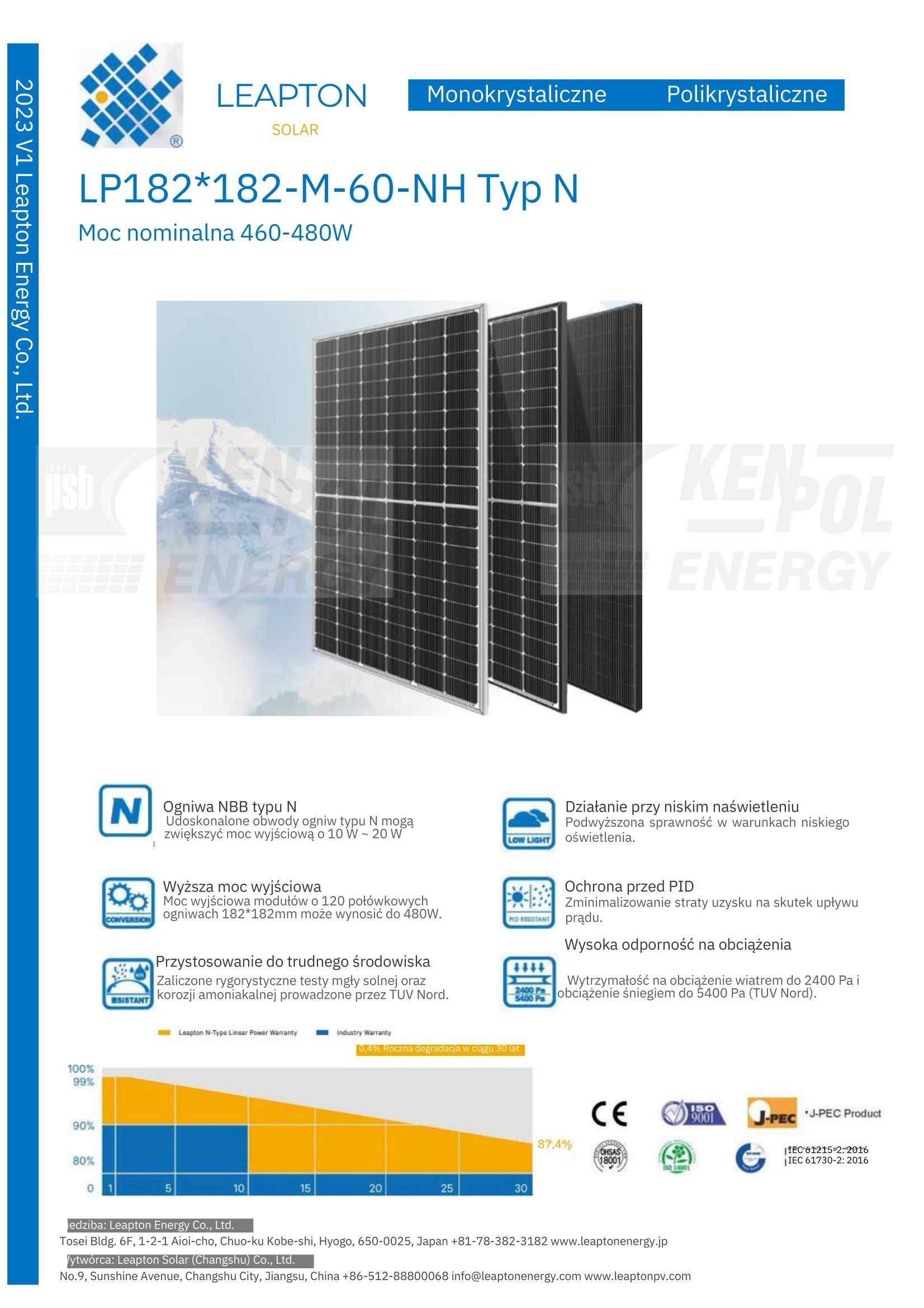 Panel moduł fotowoltaiczny Leapton 480 N-TYPE czarna rama  Katowice