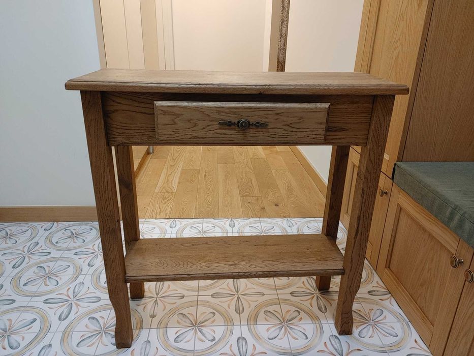 Decohouse - Konsola dębowa z szufladą w stylu rustykalnym, olejowana