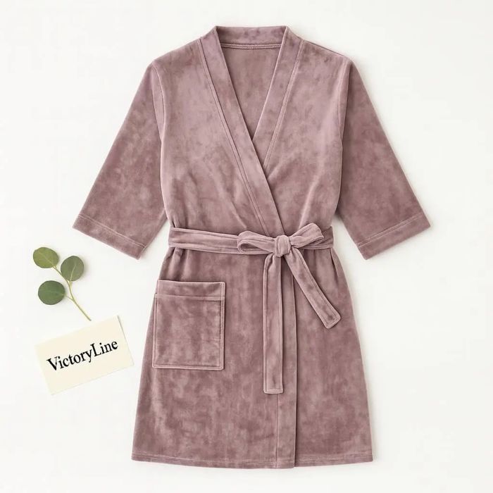 Жіночий м’який халат на запах — пудровий мокко | S–XL