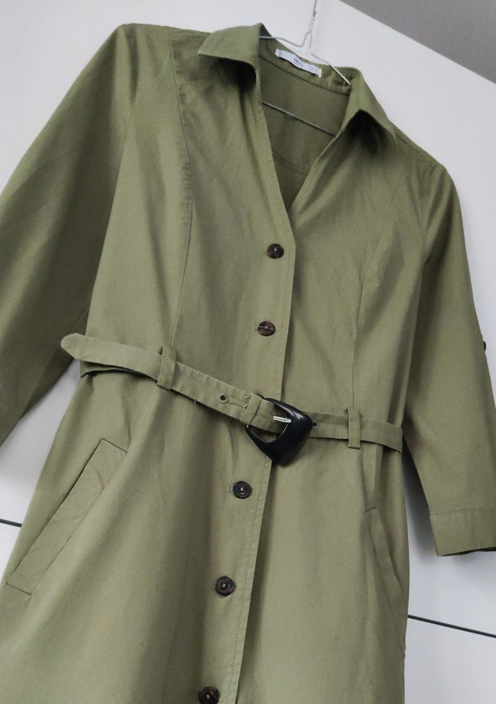 Sukienka Mango 34 XS zielona khaki z paskiem bawełniana