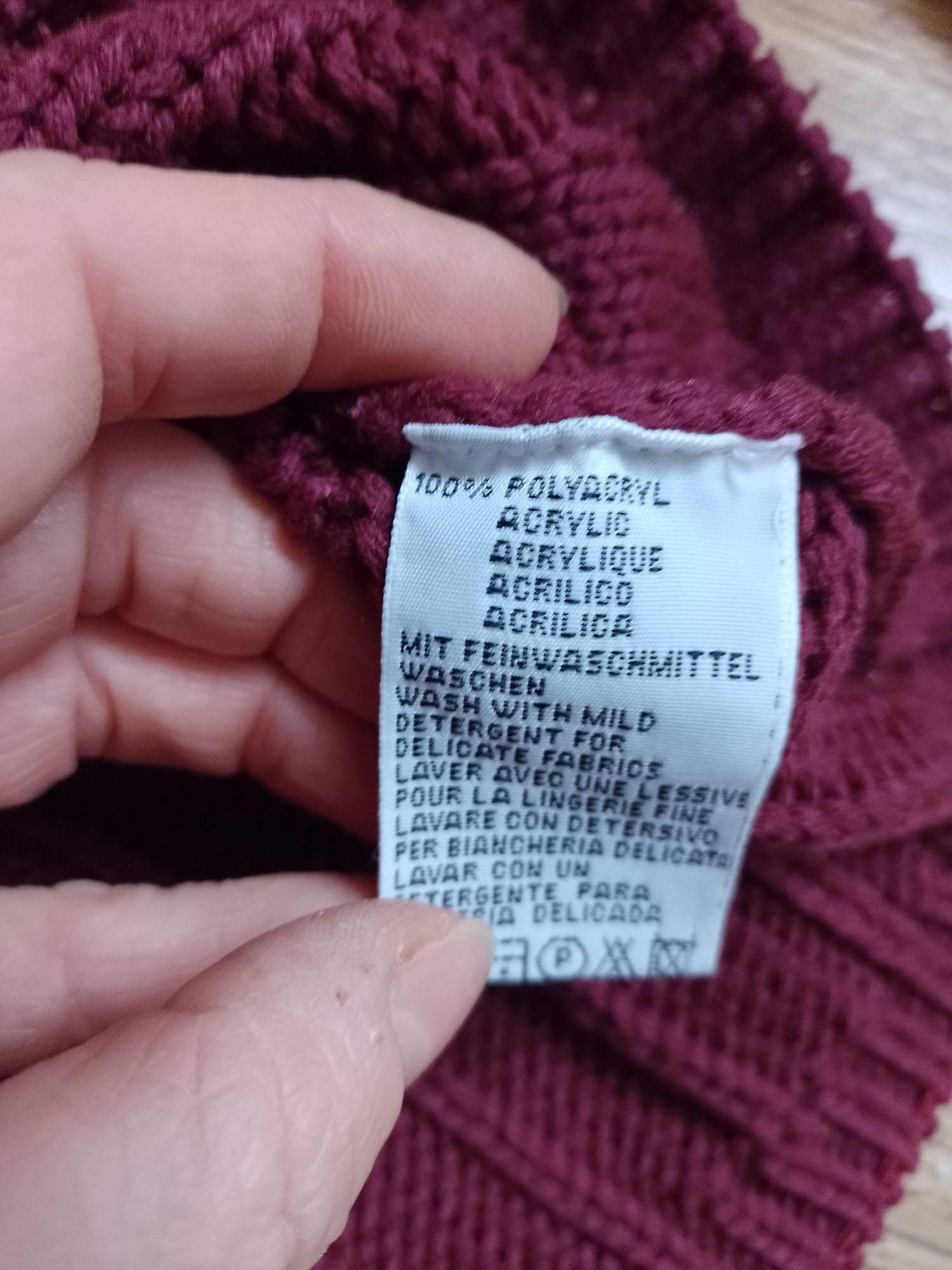 Bordowy sweter XS S gruby splot
