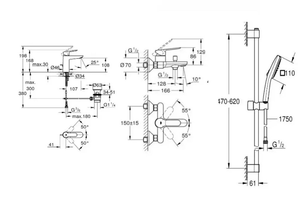 Комплект смесителей Grohe BauEdge 3в1 для ванны , арт. 123367M1