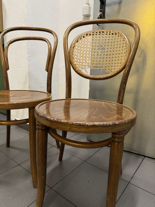 Krzesla drewniane fameg, rattan, 2 szt