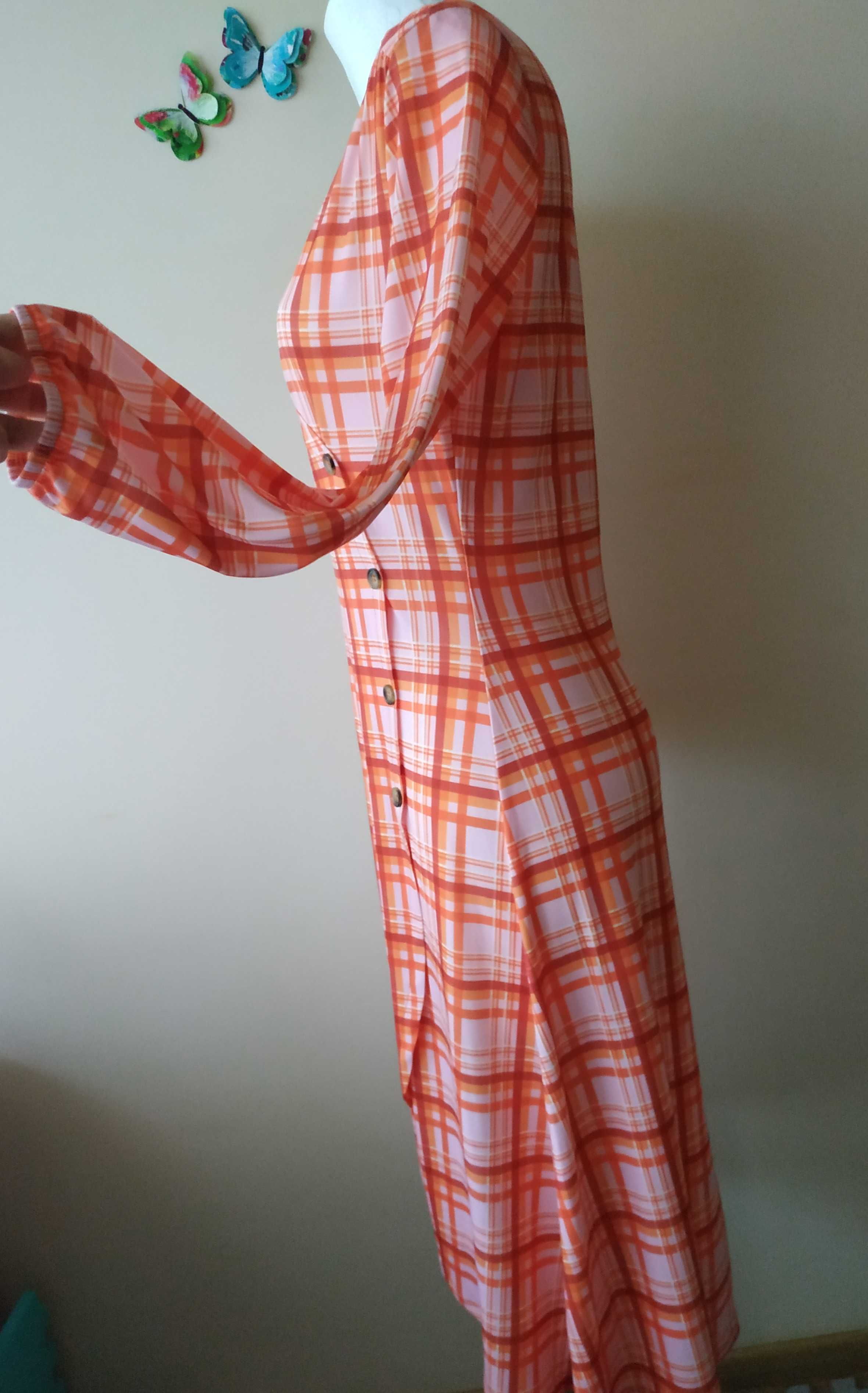 Nowa pomarańczowa sukienka w kratę 38 Bodyfirt