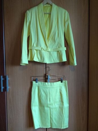 Kostium, żakiet, spódnica, r. 40, żółty intensywny, szyty