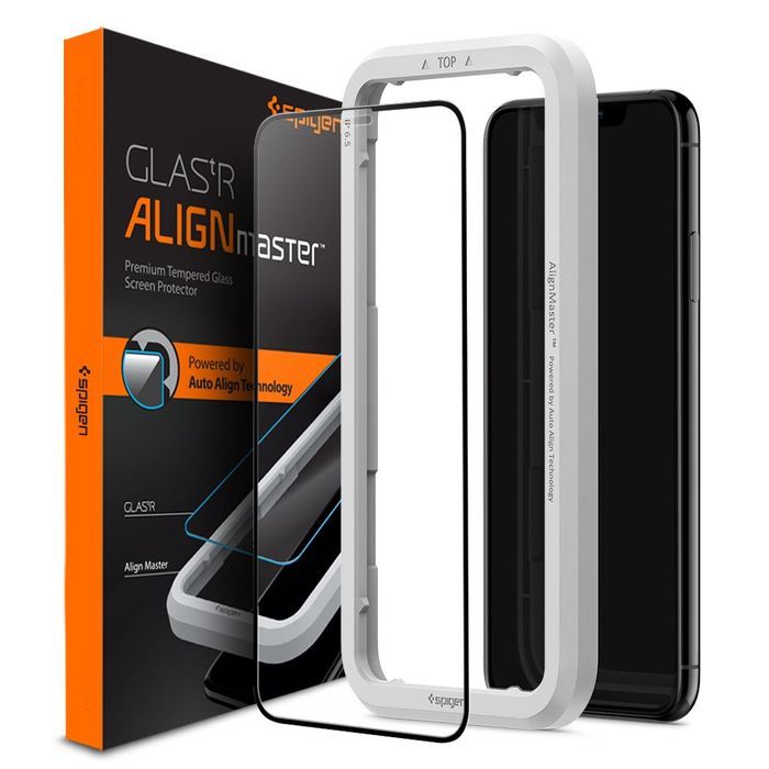 Szkło hartowane iPhone 11 Spigen Alm Glass z ramką montażową aplikator