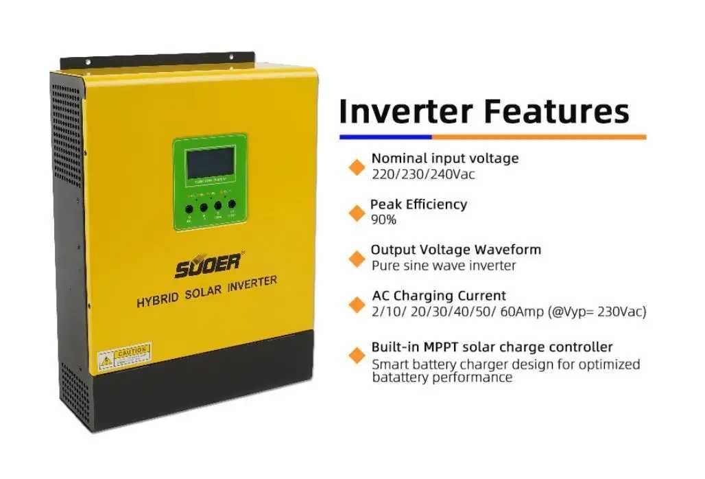 Гібридний інвертор для сонячних панелей з MPPT Suoer SVM-3000W-24 v
