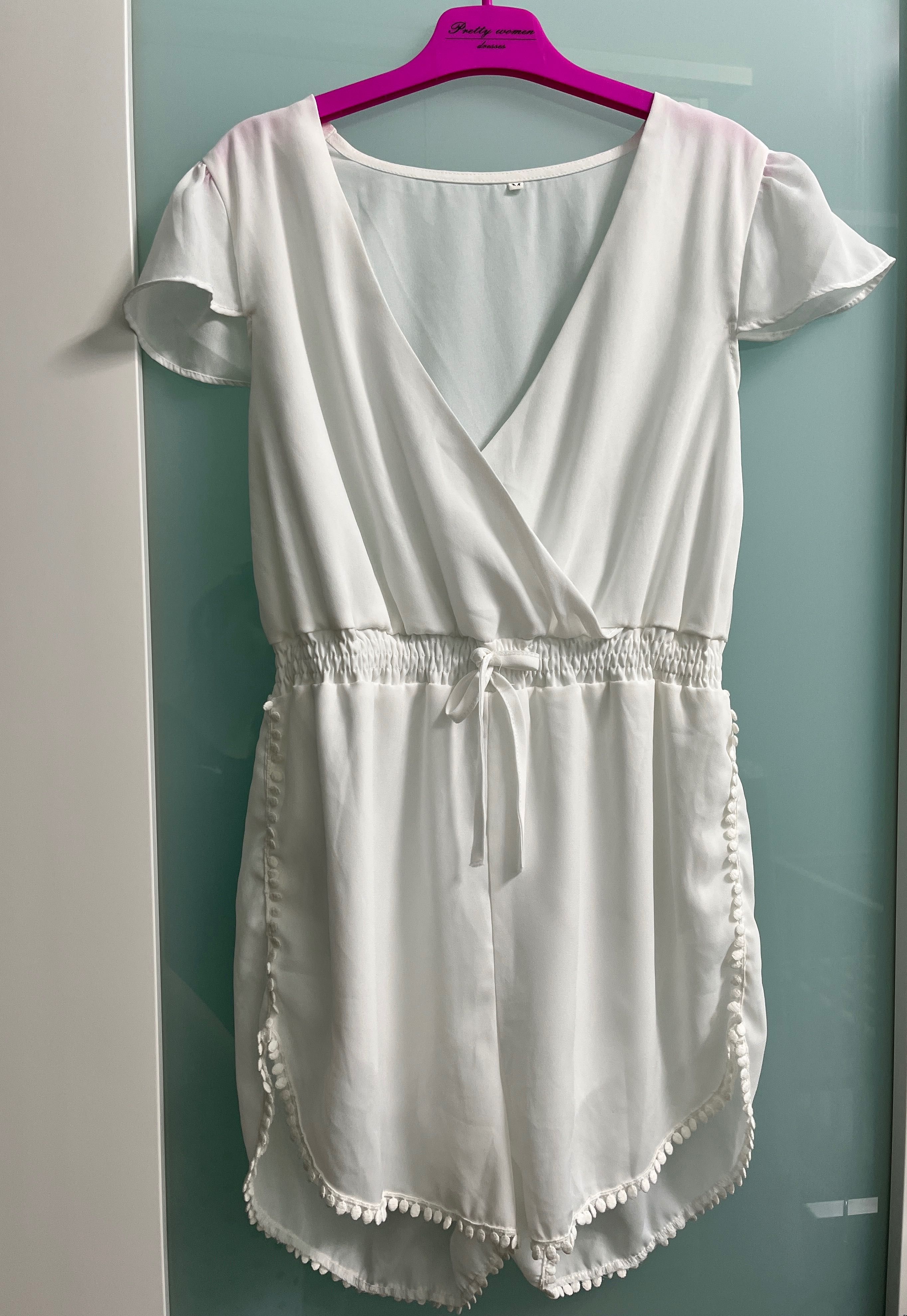 Biały krótki kombinezon M Butik Boho Modna Stylowa Basic