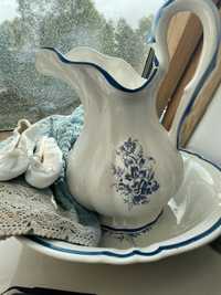 Stary porcelanowy zestaw łazienkowy, styl rustykalny, vintage