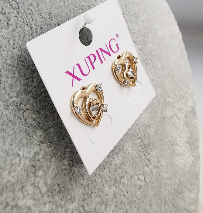 Kolczyki 18K pozłacane eleganckie serduszka z cyrkoniami