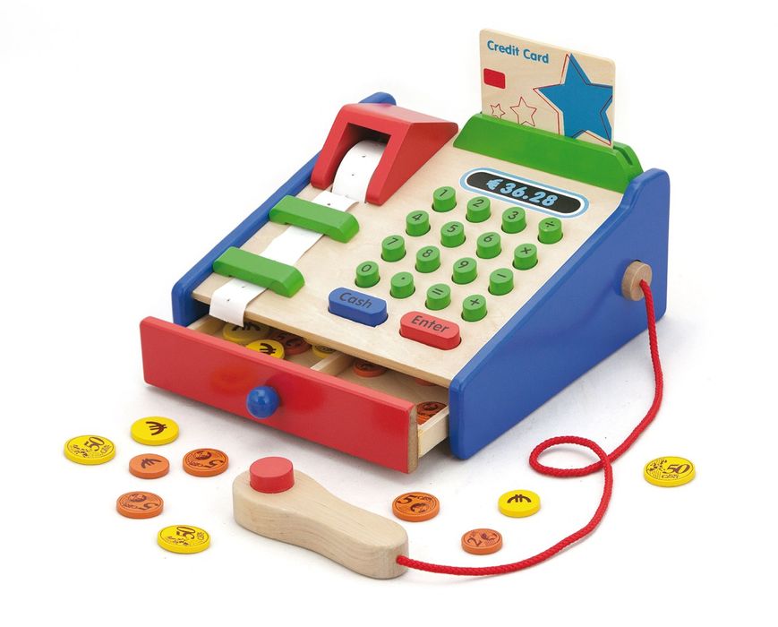 Viga 59692 Kasa fiskalna drewniana dla dzieci