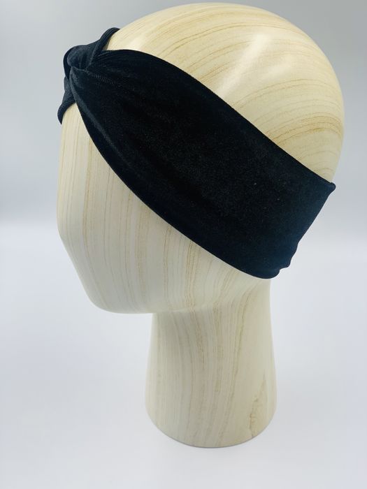 Welurowa opaska przeplatana czarna handmade