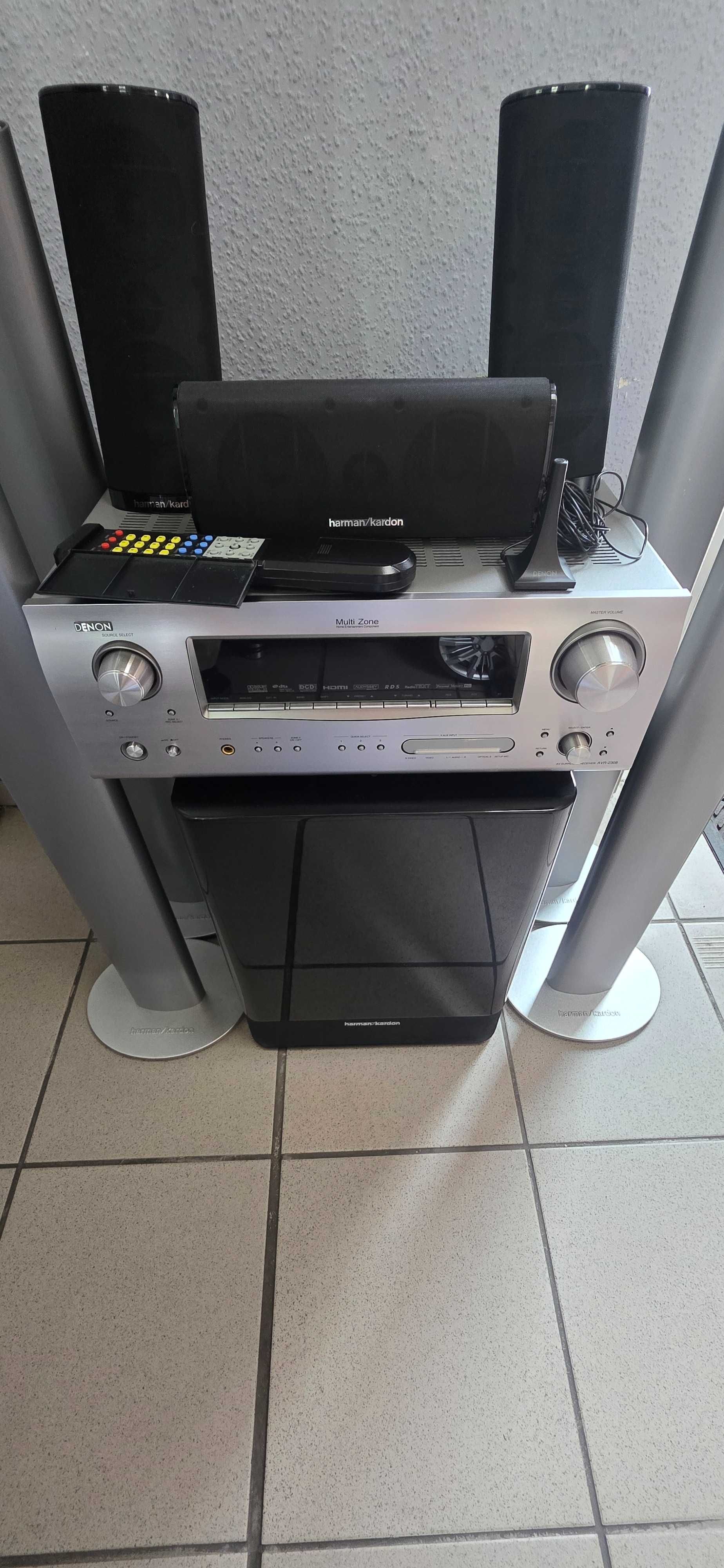 Amplituner Denon AVR-2308 Srebrny Pilot 5.1 Harman Kardon HKTS 11