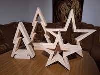 Drewniana gwiazda i choinka, ozdoby świąteczne