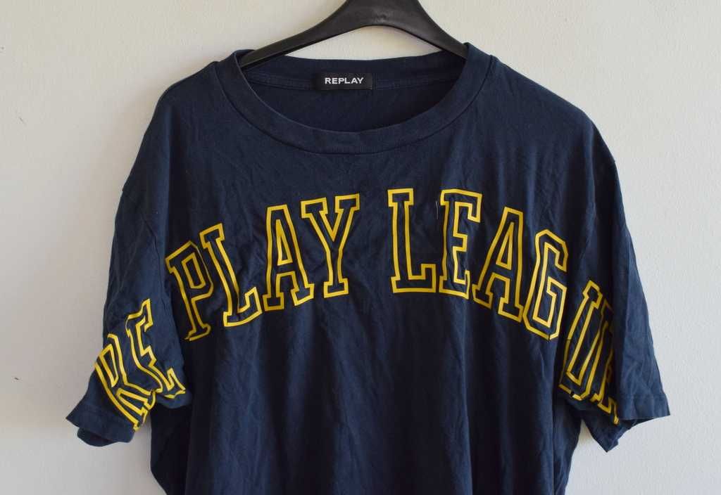 Replay koszulka t-shirt granatowy L