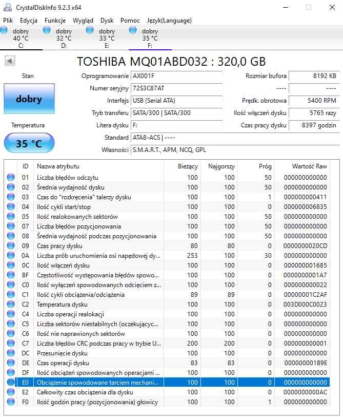 Dysk HDD Toshiba 320GB 5400 2,5"