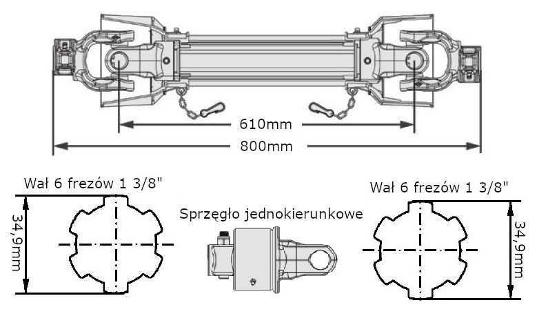 Wał przegubowy gwiazda 34.9x106.3, 800mm, 1240Nm, sprzęgło