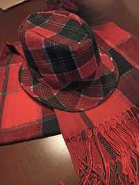 Komplet damski kapelusz i szal + rękawiczki czerwone