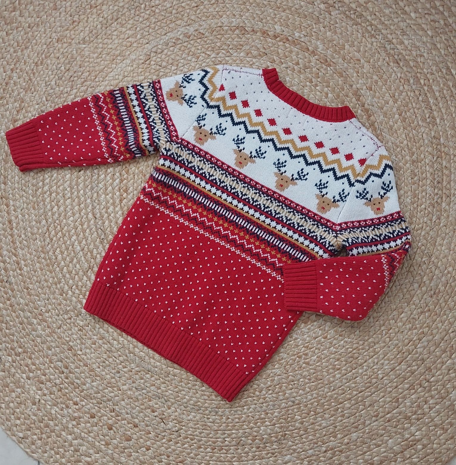 Sweter świąteczny F&F Czerwony Renifery piękny aplikacje 3d