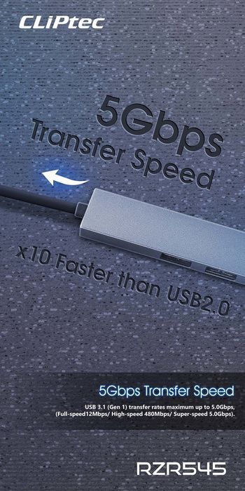 Cliptec Adapter HUB - USB na USB 3.1 + 2xUSB 2.0 + microSD - Slim