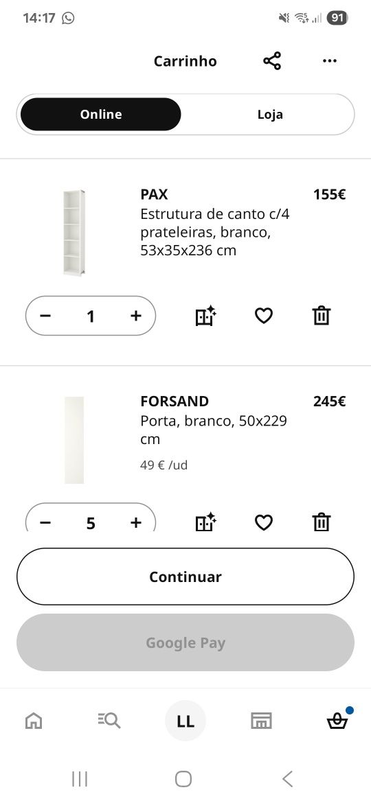 Vendo 3 Armarios pax 236 altura x 35cm profundidade e módulo de canto