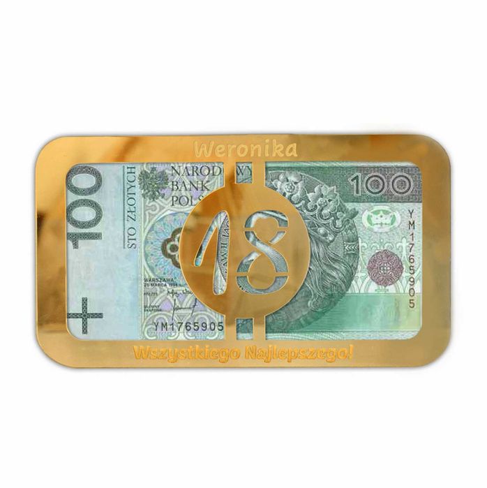 Złota koperta na pieniądze urodziny 18 30 40 prezent personalizacja