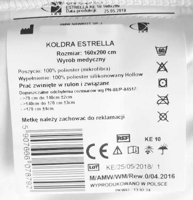 Antyalergiczna Kołdra Estrella Lato 160x200 Letnia Lekka dla Alergików