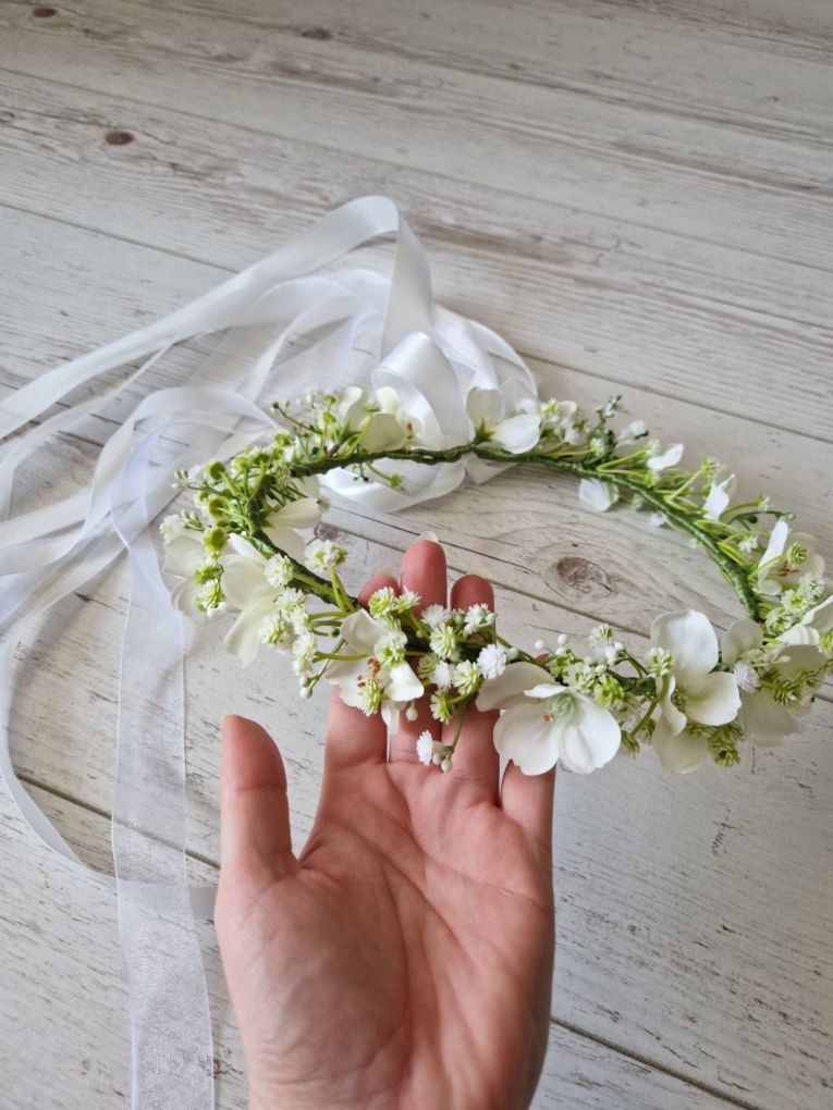 Ręcznie robiony wianek komunijny boho kwiat jabłoni jak żywy