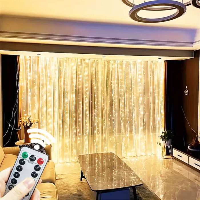 Гірлянда штора на вікно. Теплого кольору 3на3 метри. 300 ламп. Є пульт