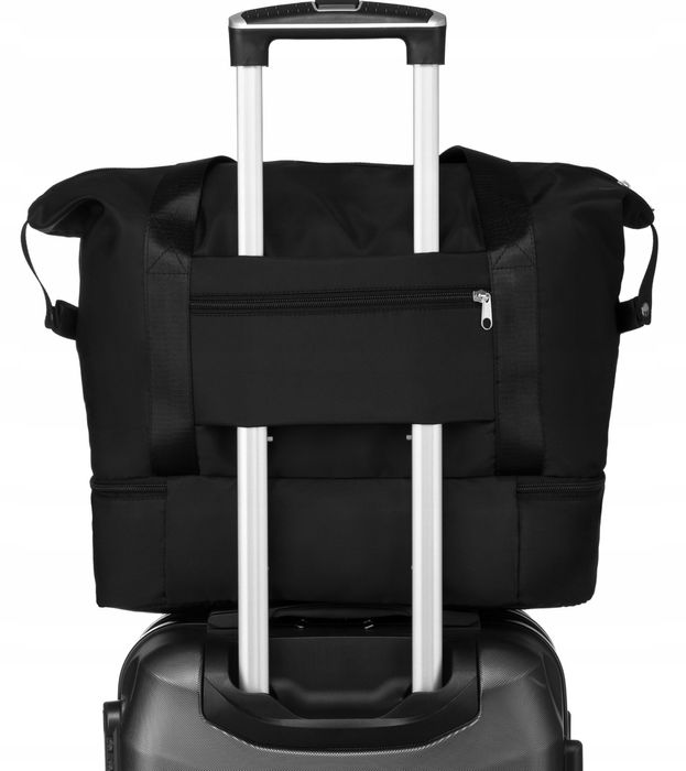 Torba podróżna składana lekka wytrzymała uchwytem na walizke czarna