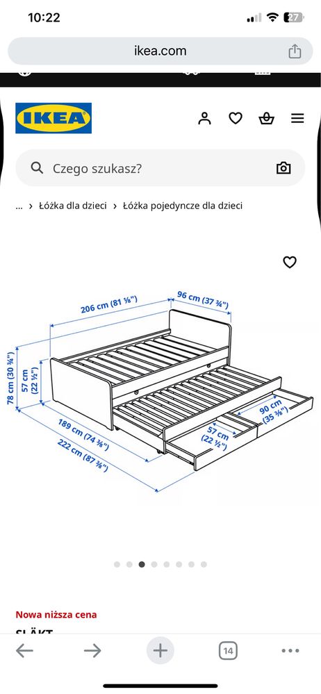 Łóżko IKEA  rozkladane SLÄKT