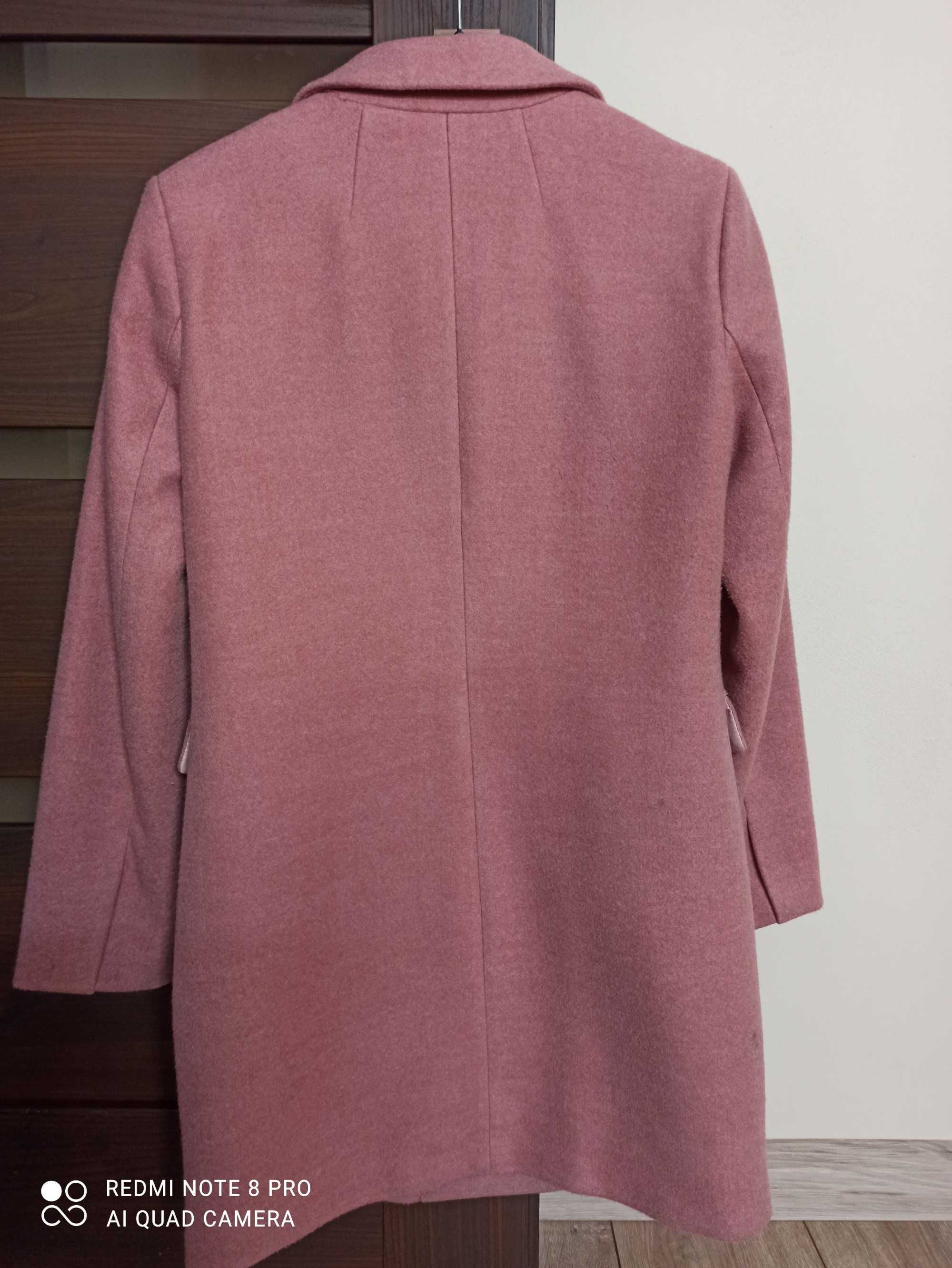 Piękny płaszcz Reserved różowy płaszczyk dwurzędowy oversize 34 XS róż