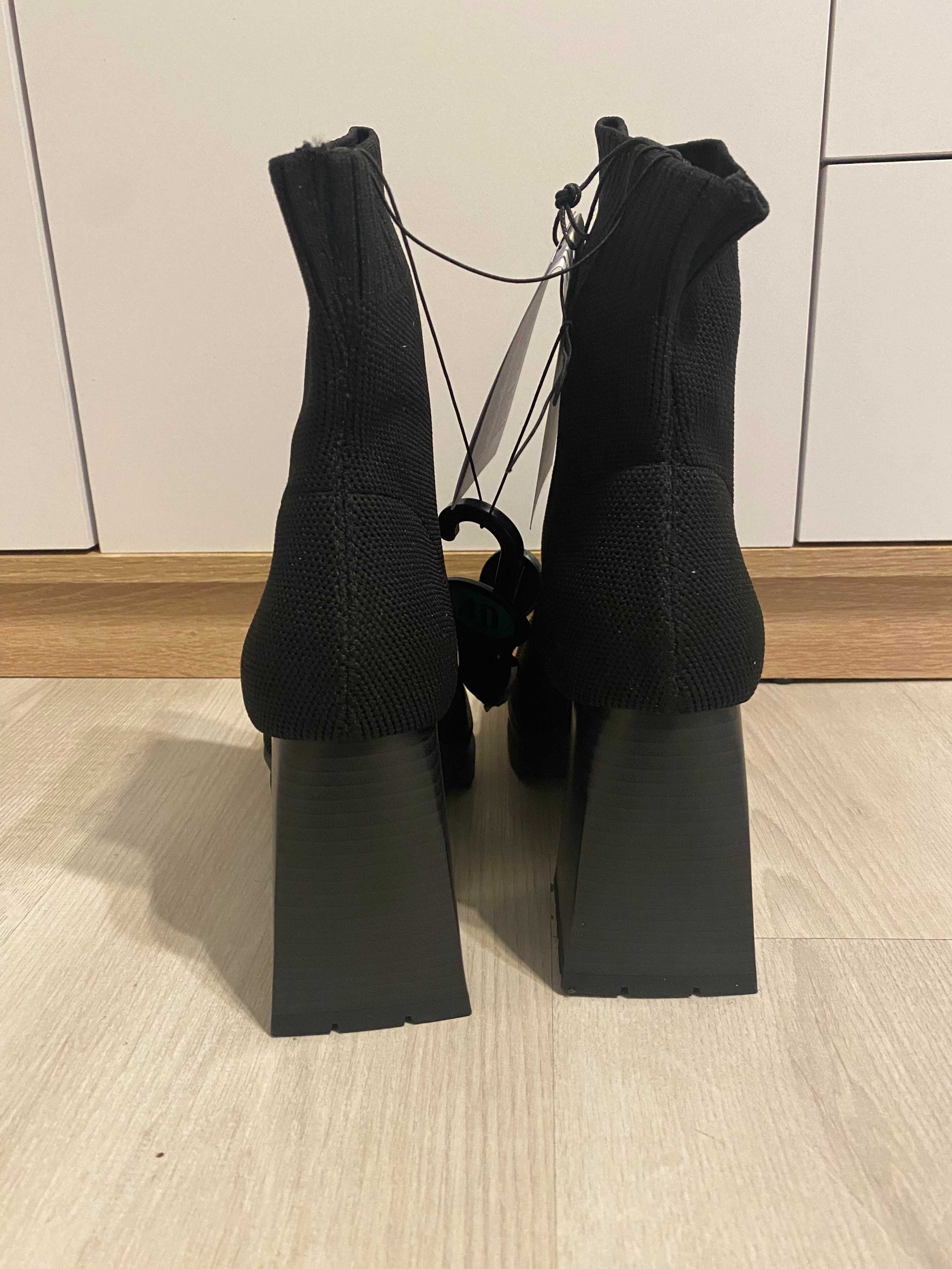 Botki buty na klocku obcasie czarne damskie 40 eleganckie na zimę