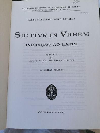 livro latim titulo "SIC ITVR IN VRBEM"