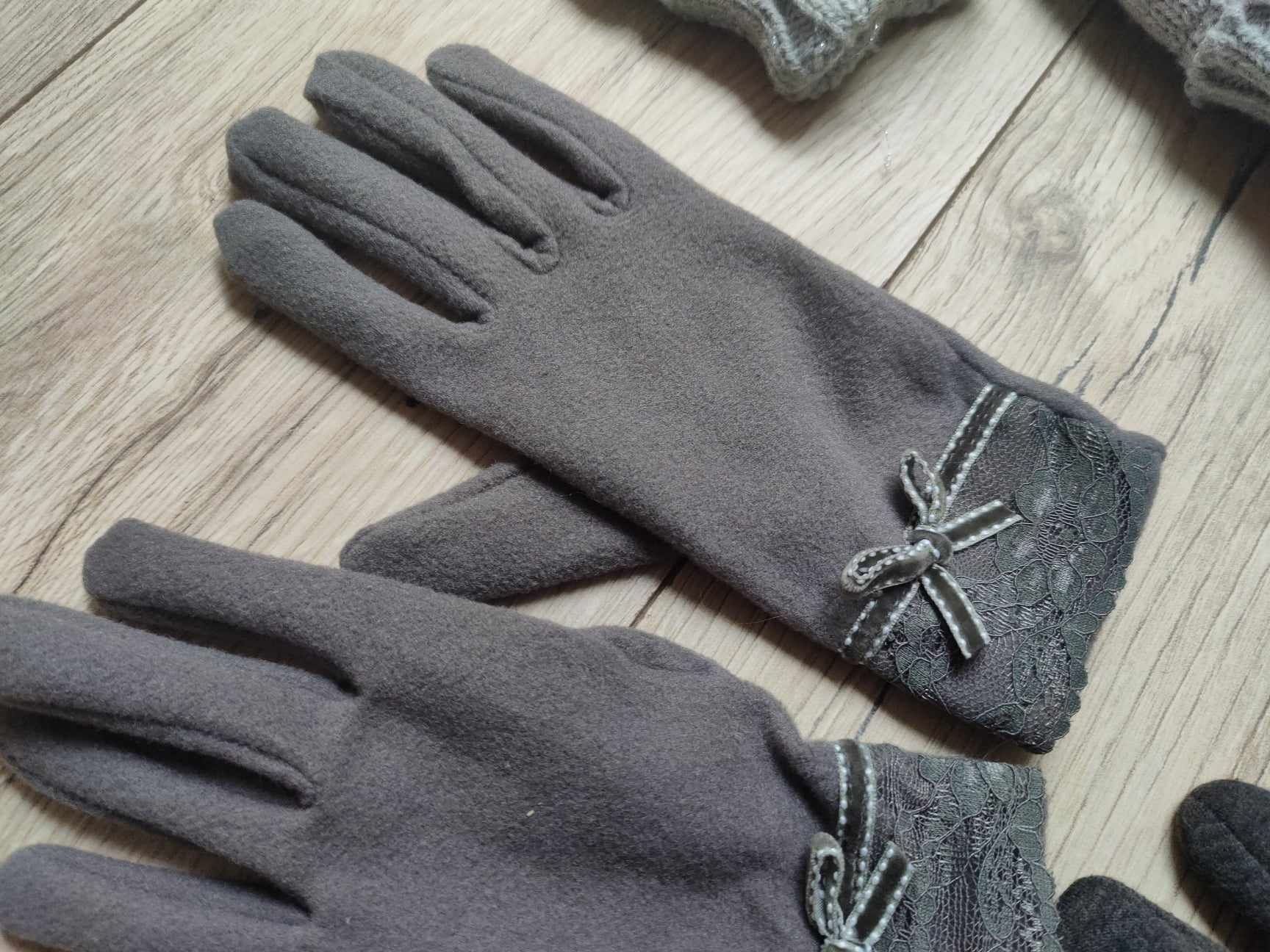 Zestaw damskie rękawiczki S/ M granatowe czarne szare jesienne zimowe