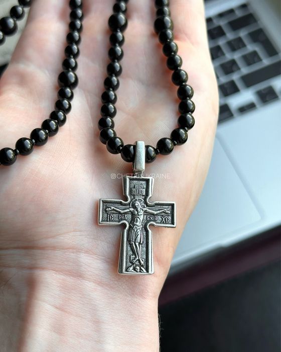 Чоловічий хрест Крест на бусах мужской православный брояница на шею