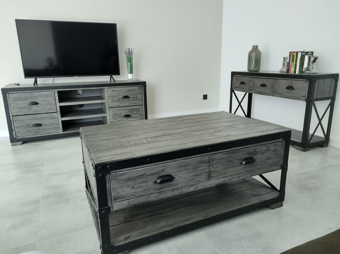 Zestaw drewnianych mebli w stylu loft, 4 elementy