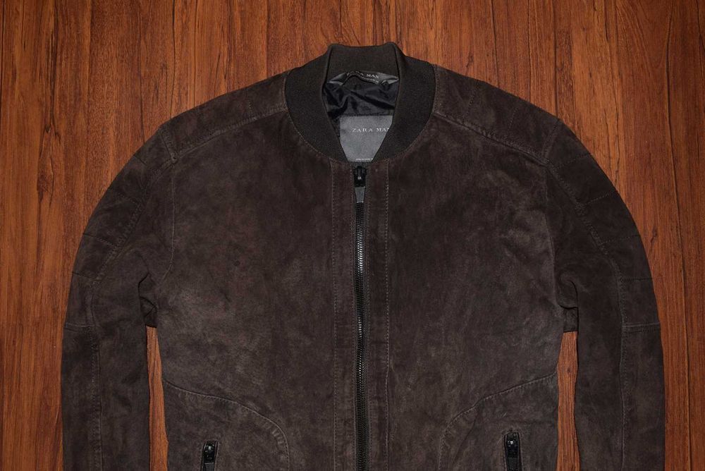 Zara Man Leather Suede Jacket (Мужская Кожаная Замшевая Куртка Бомбер