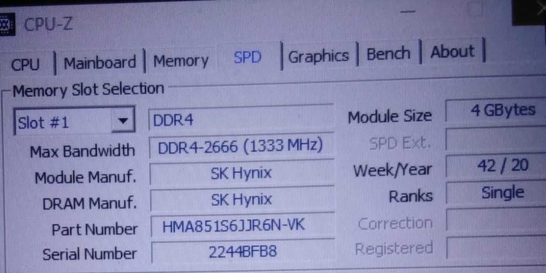 4GB RAM PARA LAPTOP / DDR4 / 2666V / SKhynix