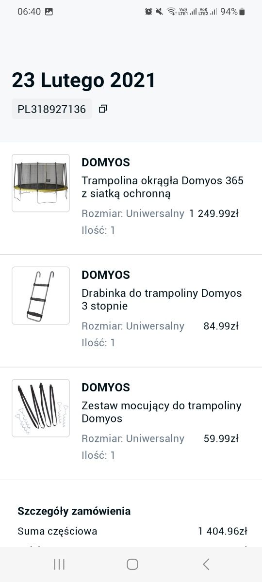 Trampolina Decathlon Domyos Essential 365 drabinka zestaw mocujący