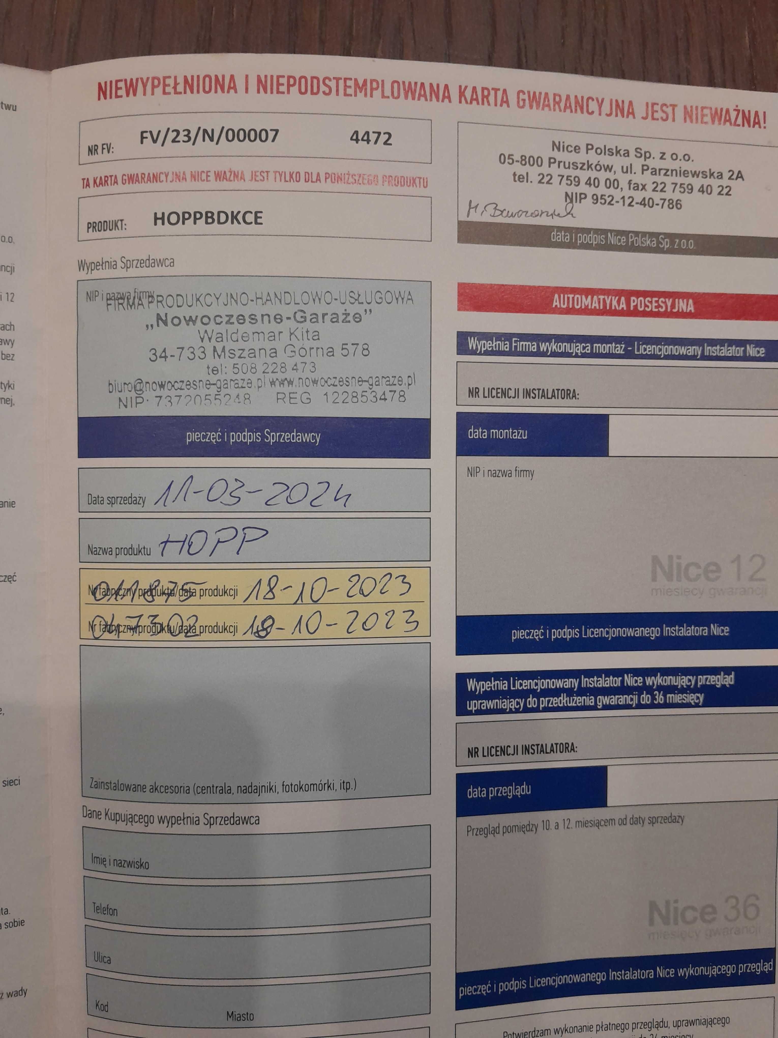 Sprzedam nowy automat do bramy 2 skrzydłowej NICE HOPP.