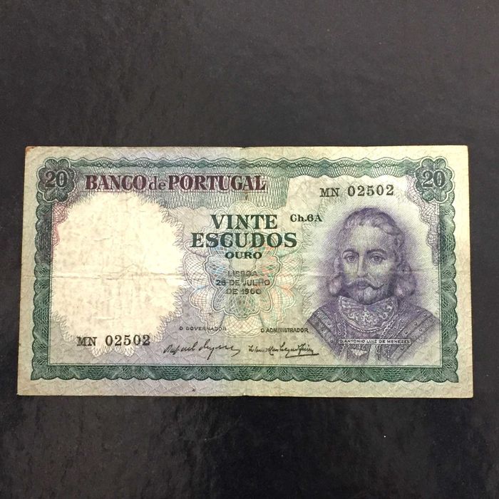 nota de 20 escudos 1960 D. António Luiz de Menezes