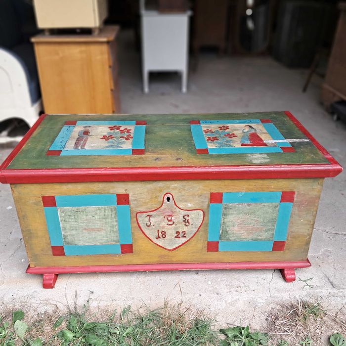 ława stolik  skrzynia stara malowana siedzisko oryginalna 200 lat