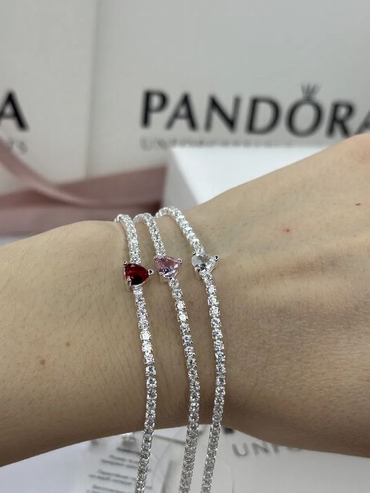 Срібний браслет Пандора Pandora з червоним серцем браслет червоне серц