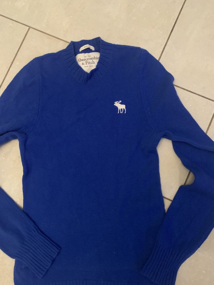 A&F Abercrombie niebieski męski sweter r. M/L , logowany 100% wełna